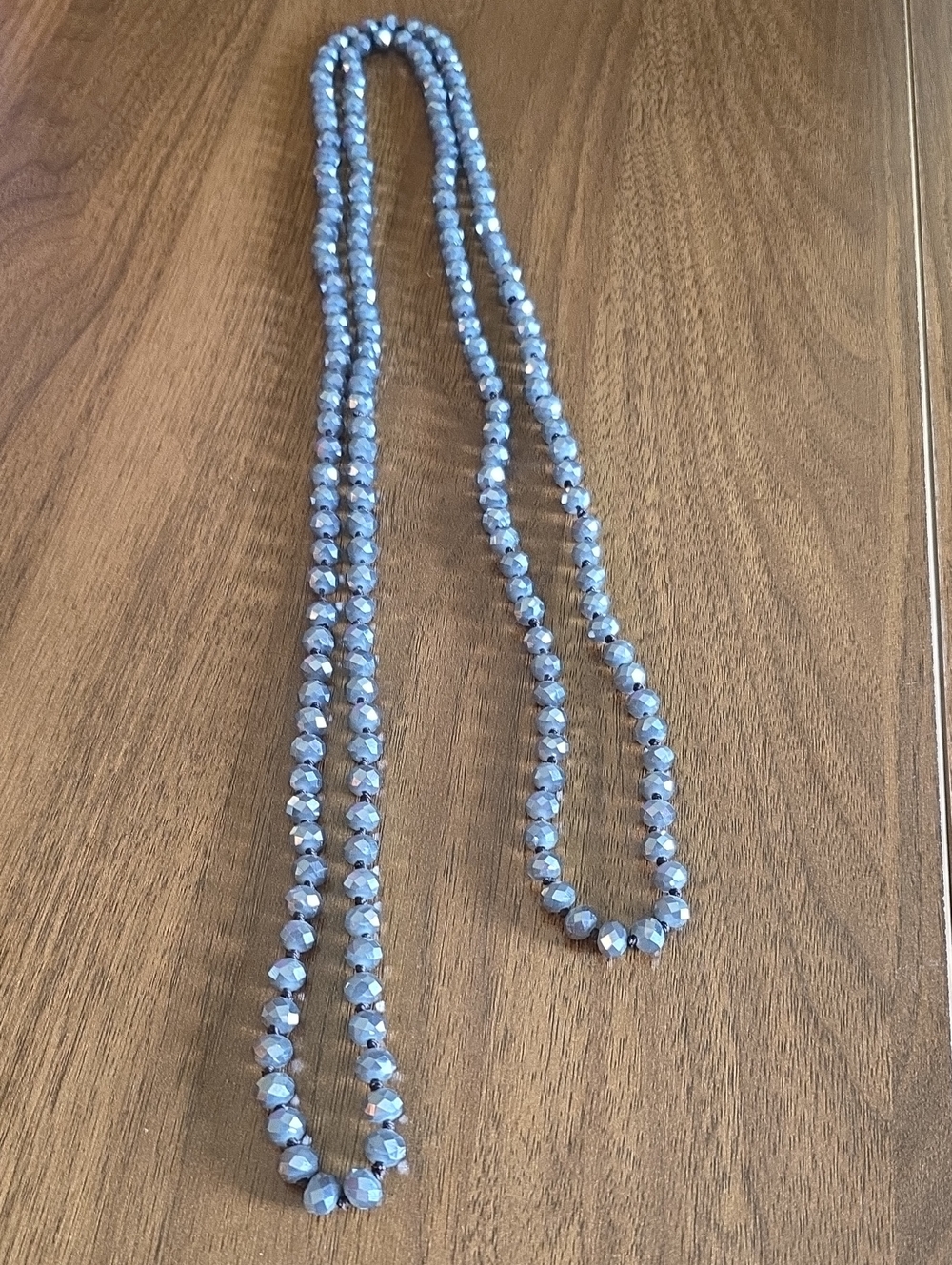 Faceted Silver Crystal Beaded Long Necklace